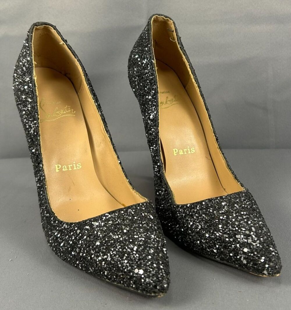 Christian Louboutin Pigalle Follies 100 Black Glitter Pumps Size 40/9.5 US
